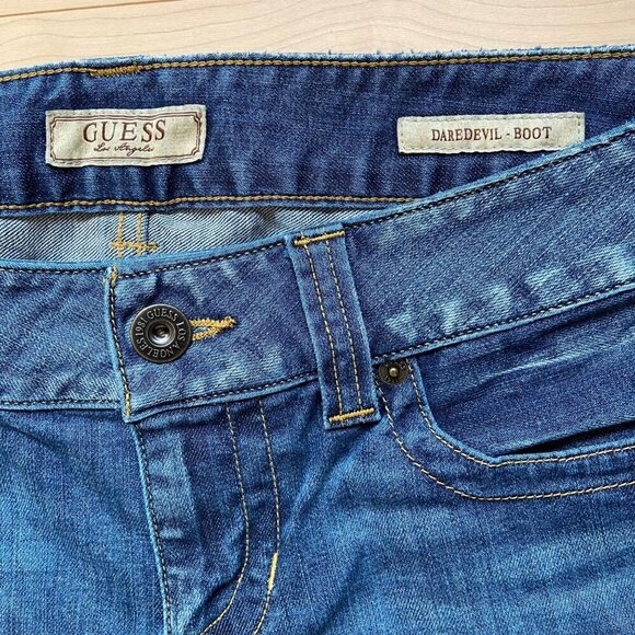 Guess Womens Daredevil Bootcut blue low rise sexy Jeans stretchy denim 32 - Picture 3 of 12